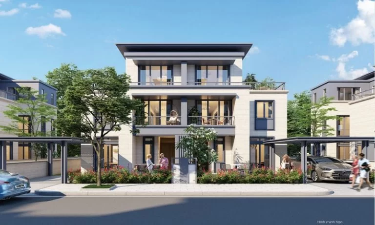 Biệt thự song lập 2 tầng phong cách hiện đại mái bằng